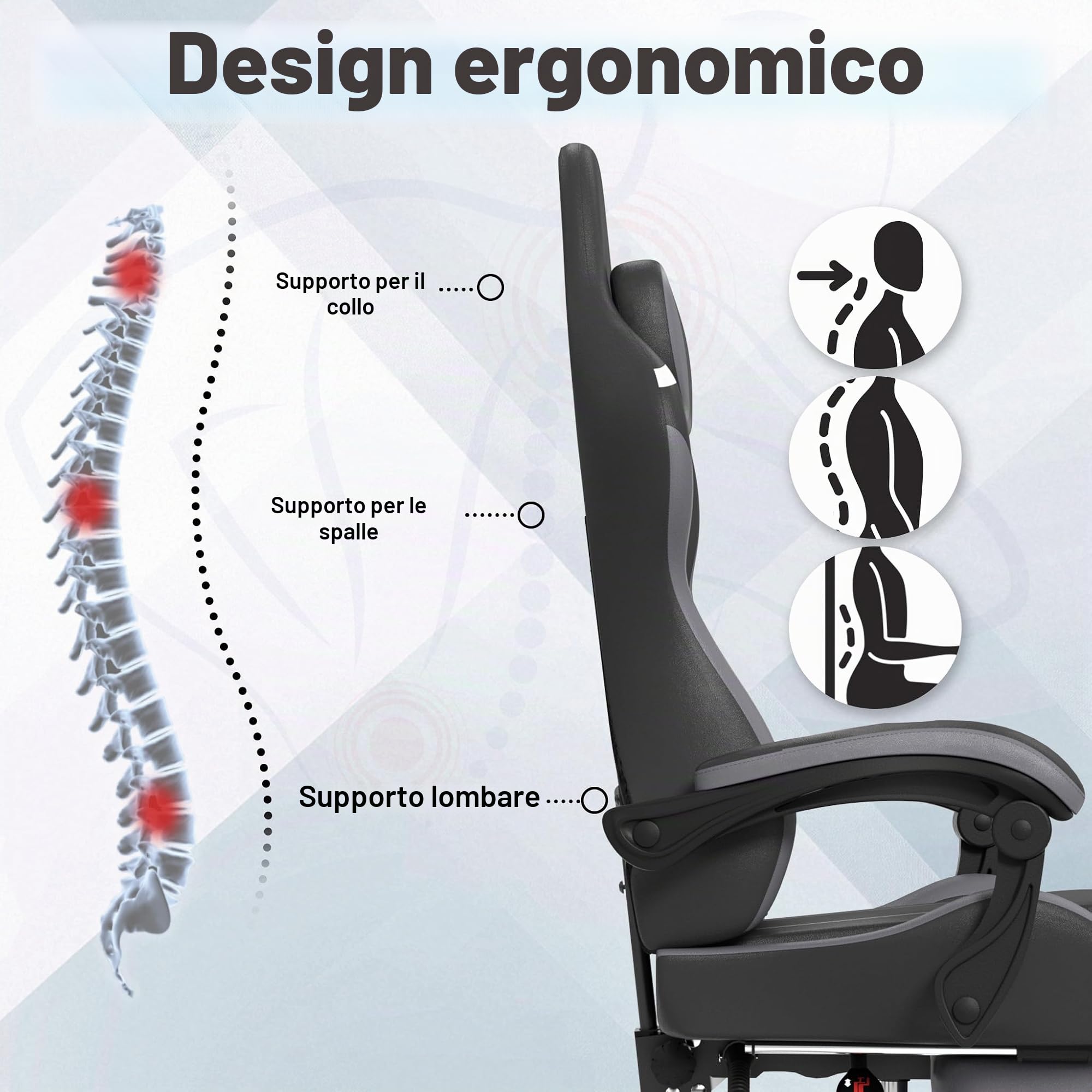 YRHome Sedia da Gaming Ergonomica, Sedia da Ufficio Ergonomica, Sedia da Gaming Girevole e Regolabile in Altezza, Sedia da Ufficio Regolabile in Altezza, Sedia da Ufficio con Poggiapiedi e Supporto