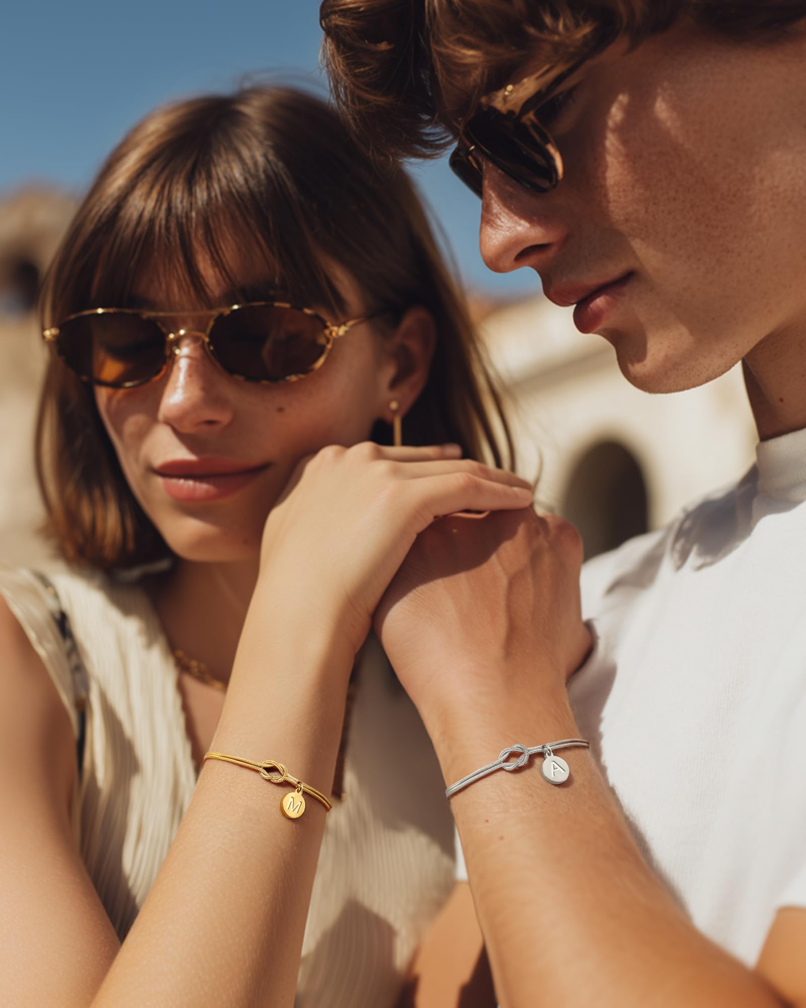 J.Fée Bracciale Nodo con Iniziali per Donna e Uomo,Bracciale Donna Argento 925 e Bracciali Donna Oro 14K,Regalo Donna Uomo Regalo Amica Coppia Regali per Lei