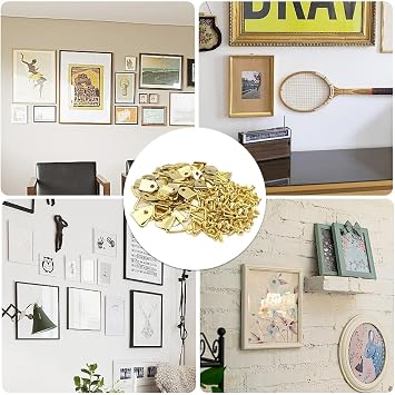 50 Pack Gold Triangle D Rings Picture Hanging Kit - Secure Metal Photo Frame Hooks with Screws & D Rings for Artworks, Canvas, Picture Hanging, Paintings and Home Decor