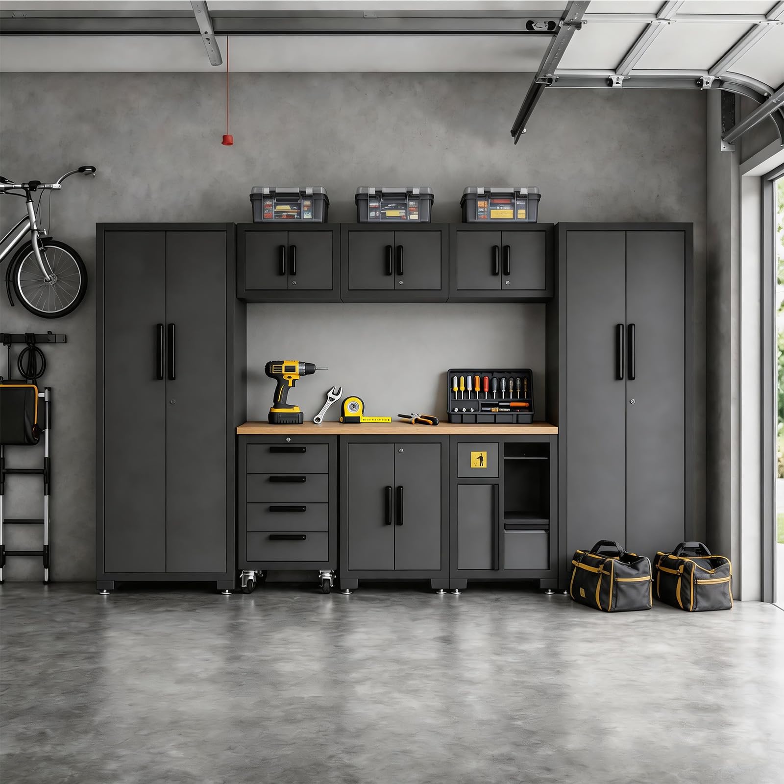 Torin Garage Storage Cabinets System, 9-Pcs Workshop Cabinet Set in Black