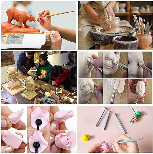 Miniatura 7 de Juego de herramientas de arcilla de cerámica de 57 piezas con estuche de plástico, herramientas de escultura de cerámica para principiantes,