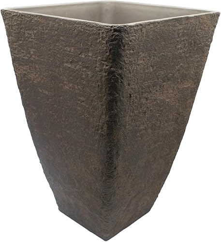Miniatura 2 de The HC Companies Maceta cuadrada Tahoe de 23 pulgadas de alto, (paquete de 2) maceta decorativa de alta calidad hecha de resina de piedra triturada