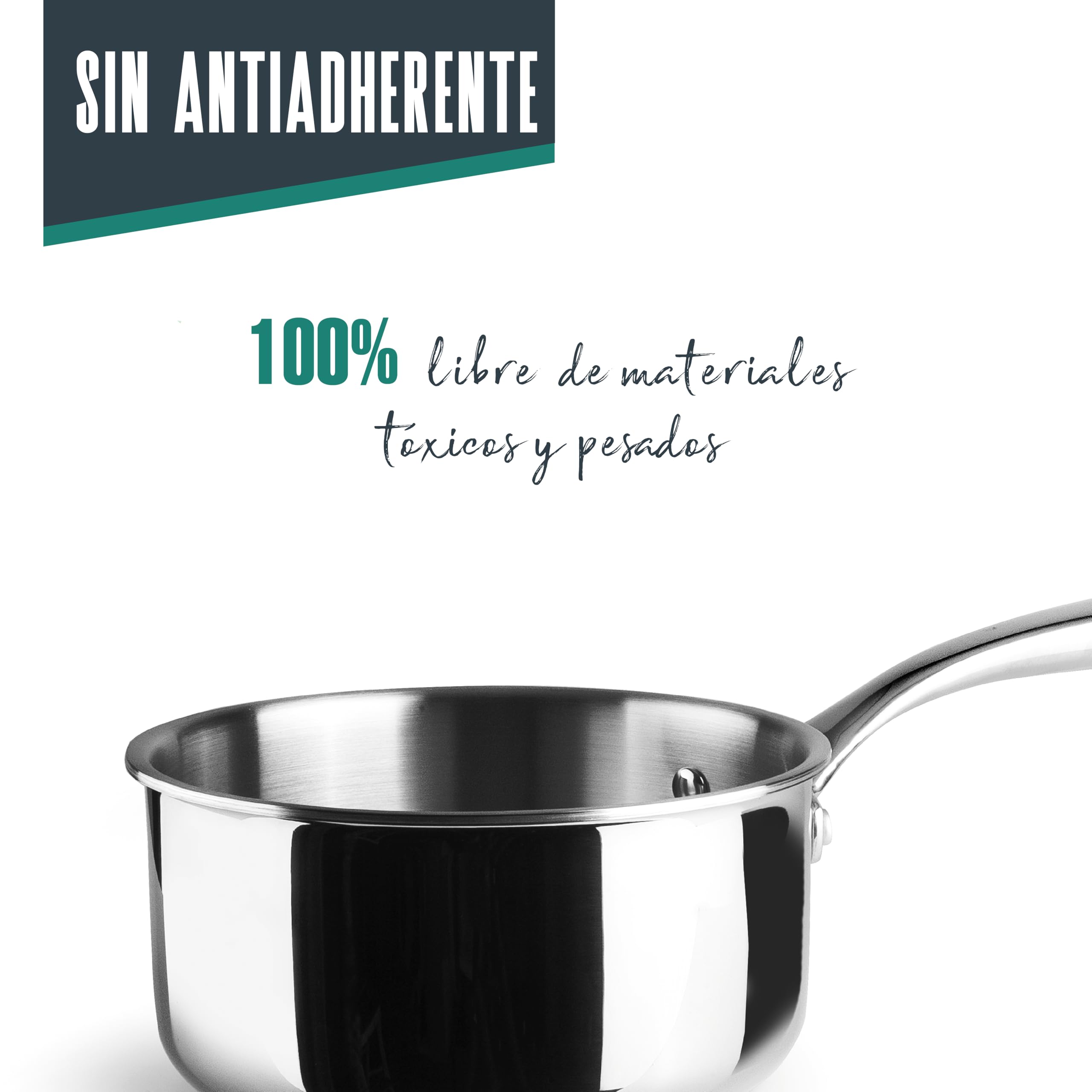 Lacor - 60868 - Cazo Trichef, 2,5 L, 18 cm, Tricapa de Acero Inoxidable 18/10 y Aluminio 1060, Mango de Acero Fundido, Apto para Inducción, Horno y Lavavajillas