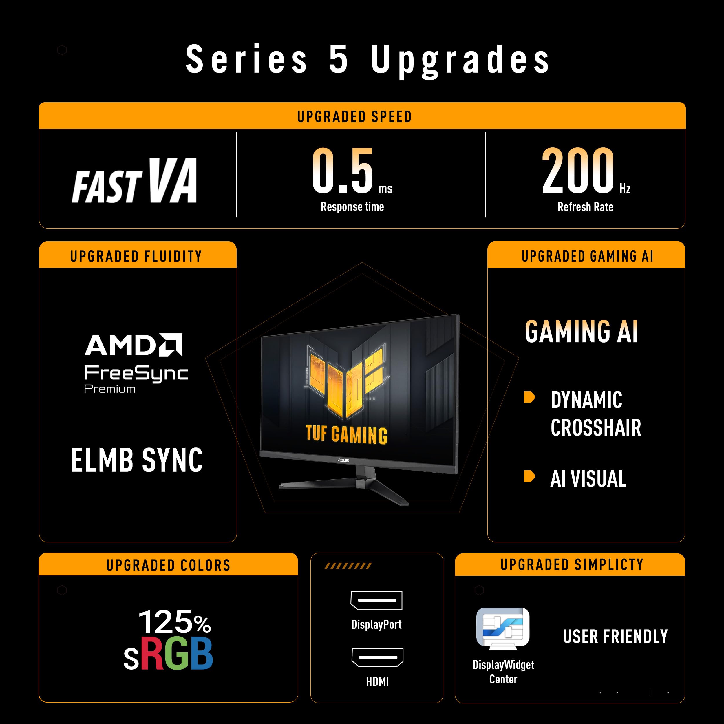 ASUS TUF Gaming VG257Q5A Moniteur Full HD 24,5" (200 Hz, ELMB Sync, Temps de réponse 0,5 ms, FreeSync Premium, 1920 x 1080, Gaming AI, Haut-Parleur, DisplayPort 1.4, 2 x HDMI 2.0)