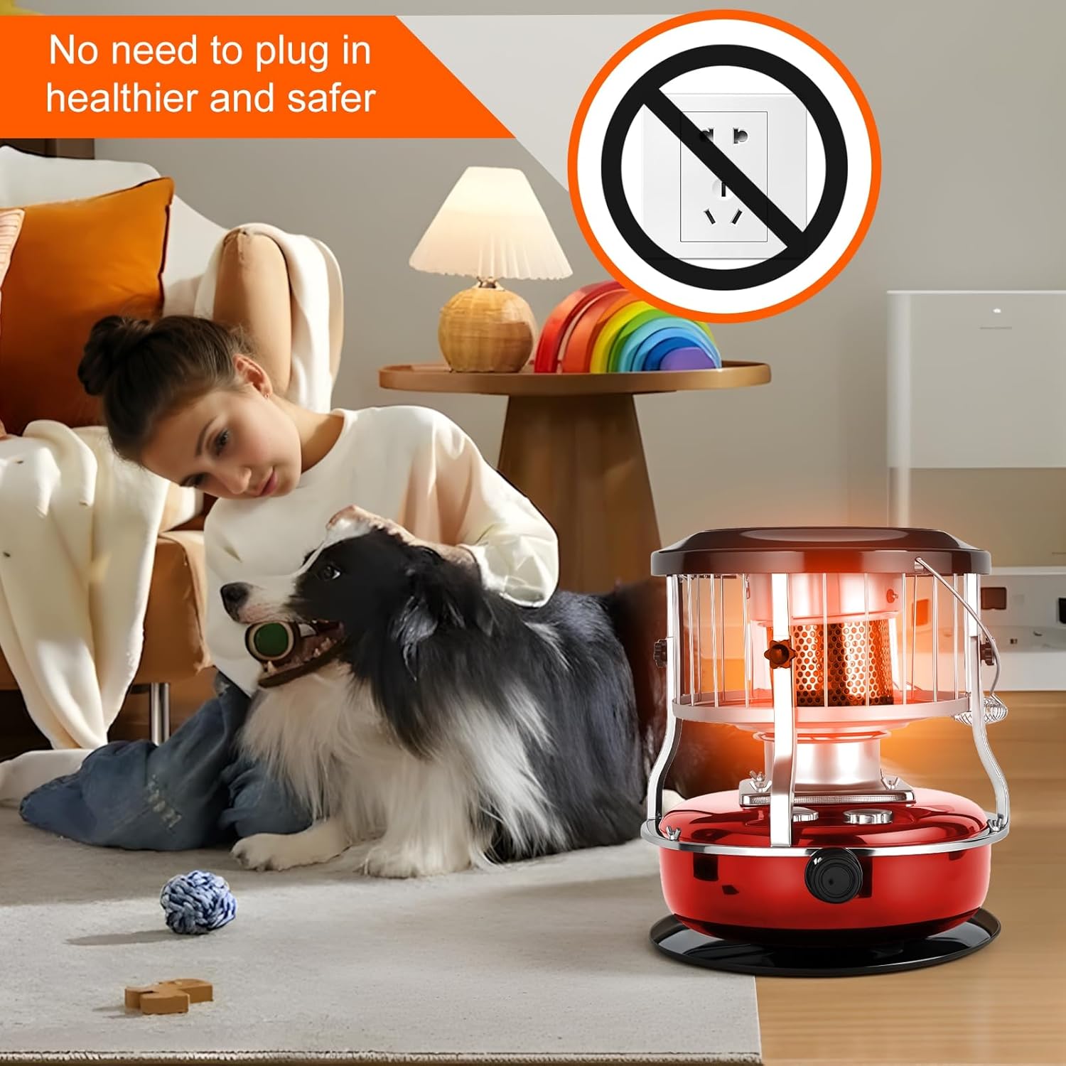 Kerosene Heater, Non Electric 9000 BTU Kerosene Stove, Portable Radiant Kerosenes Heater for Indoor Emergency Use Camping Hunting Cooking, Long Burn Time Manual Heating Stove Red
