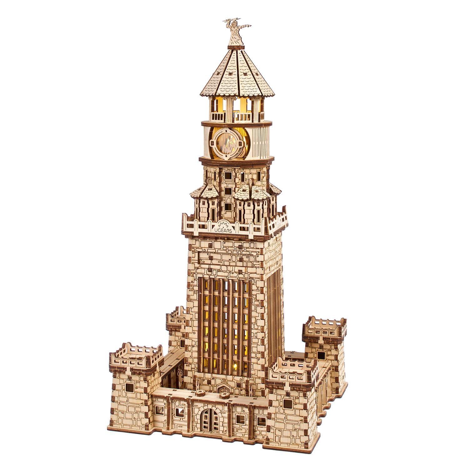 Ugears Faro di Alessandria 3D Puzzle - Kit Fai Da Te per Adulti 3D Puzzle in Legno per Adulti con LED Notturno - Kit di Modelli da Costruire Artigianato Puzzle in Legno Regalo Perfetto - 340 Pezzi