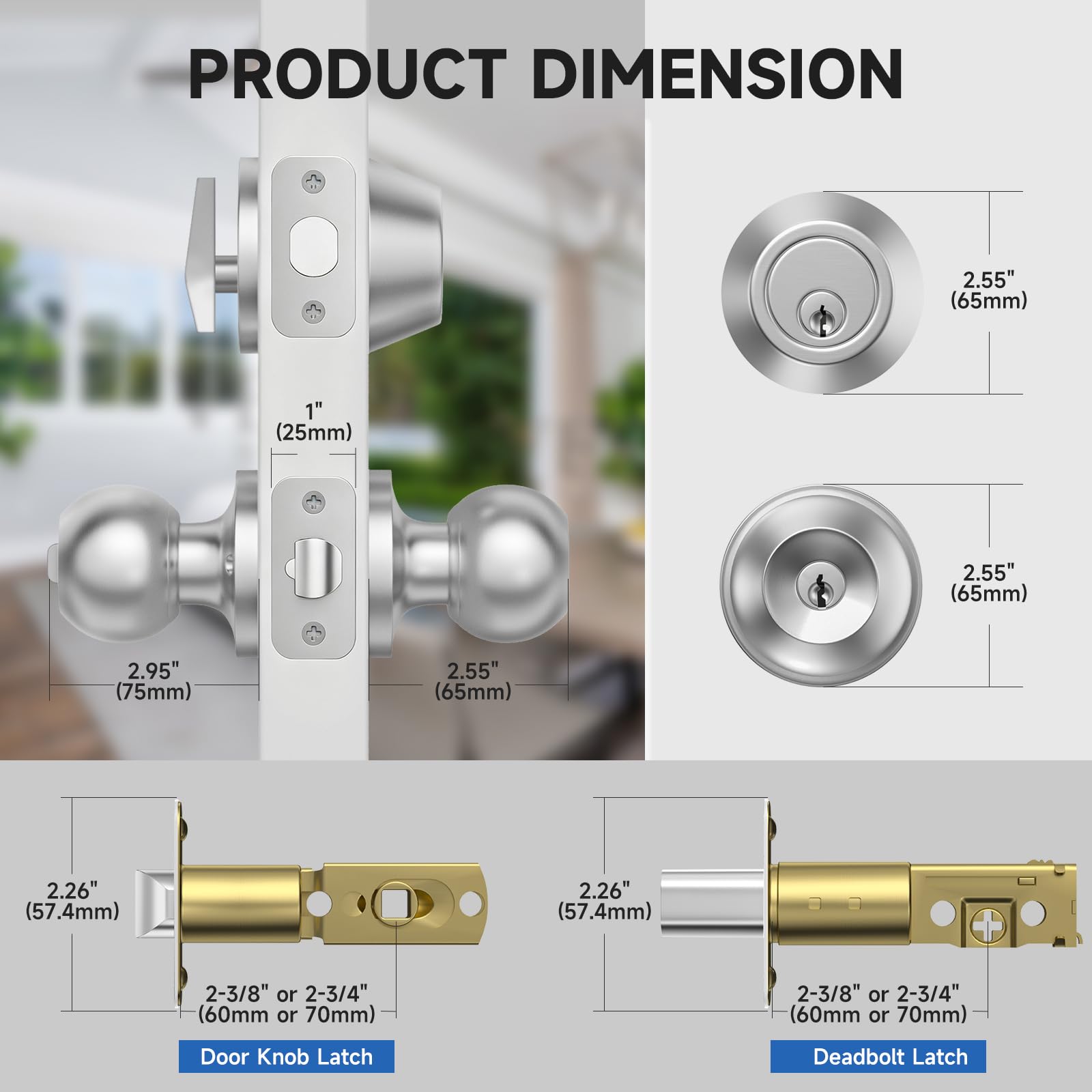Estmoon Satin Nickel Door Lock Set - 3 Pack Secure Front Door -6