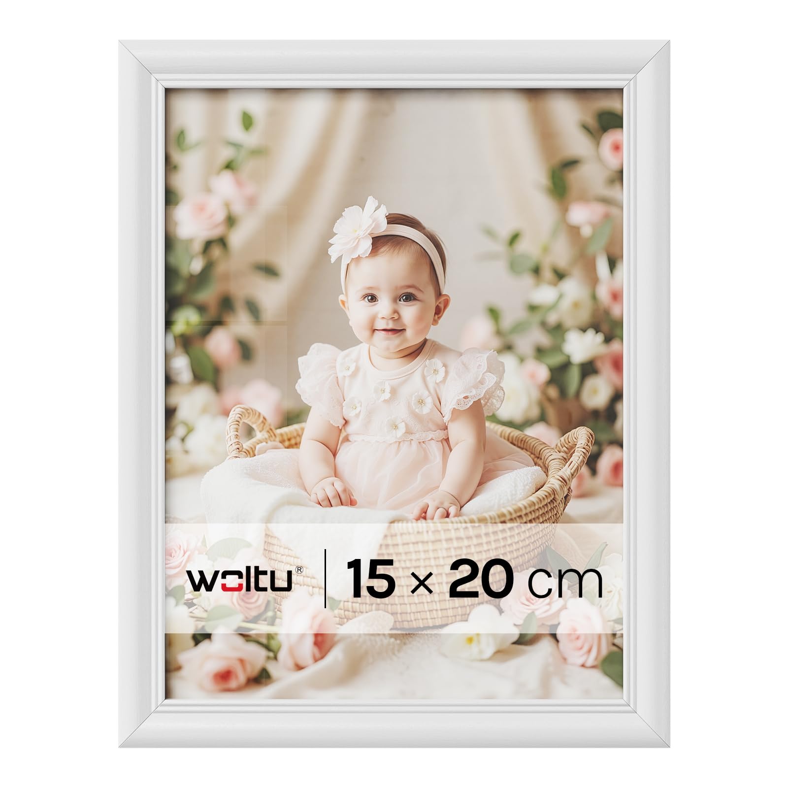 WOLTU Bilderrahmen 15x20 cm Weiß, Fotorahmen aus Massivholz und PS-Platte, Holzrahmen mit Passepartout, zum vertikalen oder horizontalen Aufhängen/Aufstellen, Posterrahmen Collage Wanddeko