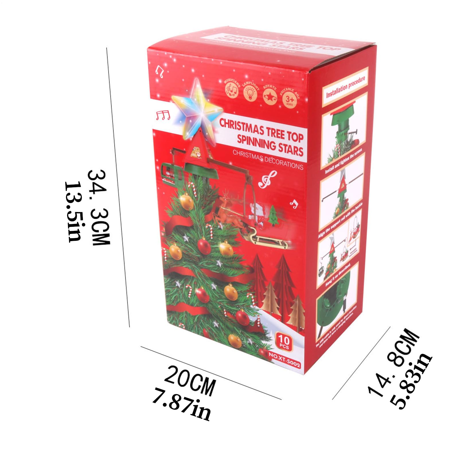 Giratorio para árbol de Navidad, Estrella iluminada alimentada por USB con Trineo de Papá Noel y muñecos de Nieve con Luces Musicales, decoración para árbol para casa de Vacaciones