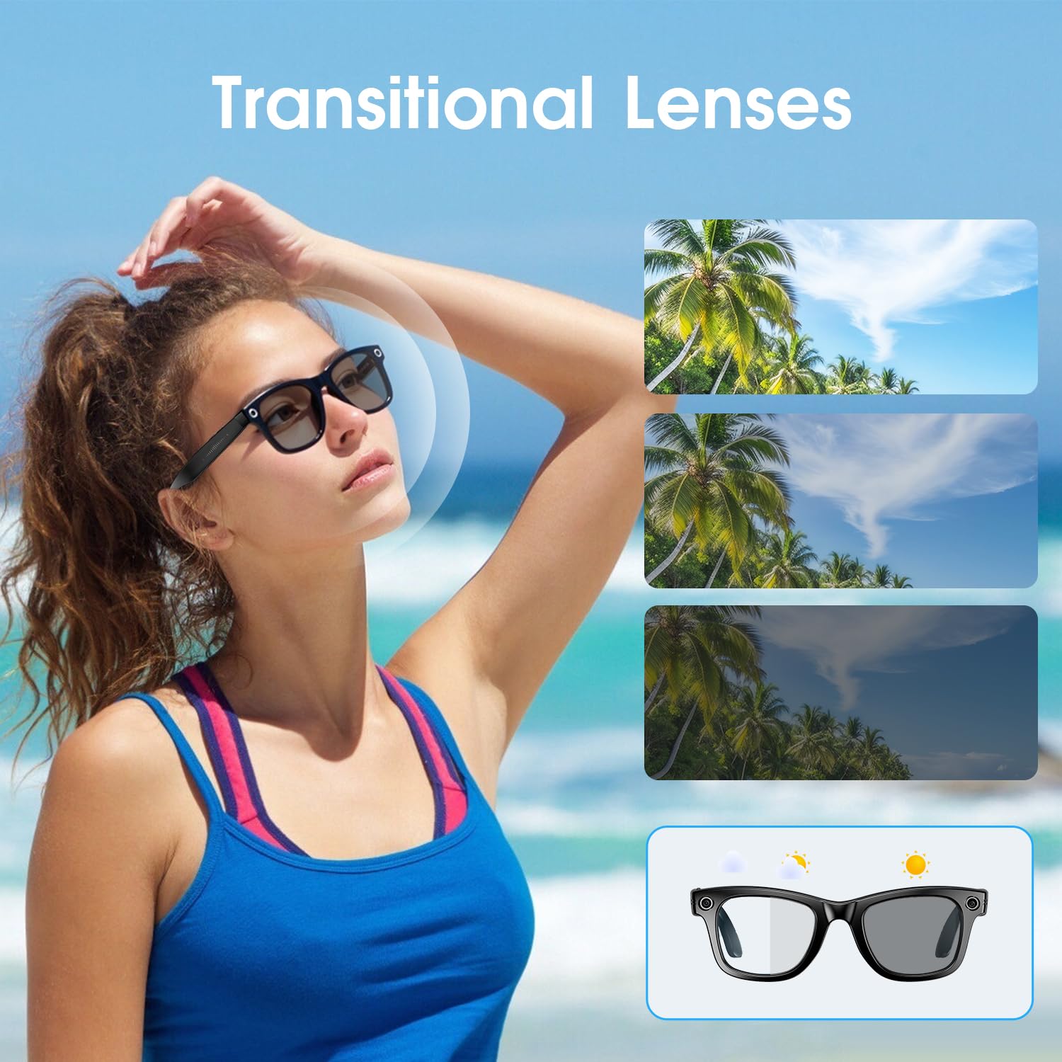 AI Smart Glasses 4K HD, 290 mAh, 800 W, occhiali per fotocamera con registrazione video, traduzione simultanea/identificazione di oggetti GPT, lenti fotocromiche
