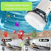 Vista 4 de Cepillo eléctrico giratorio, limpiador inalámbrico para bañera con mango largo y 7 cabezales de limpieza reemplazables, extensión como mango corto