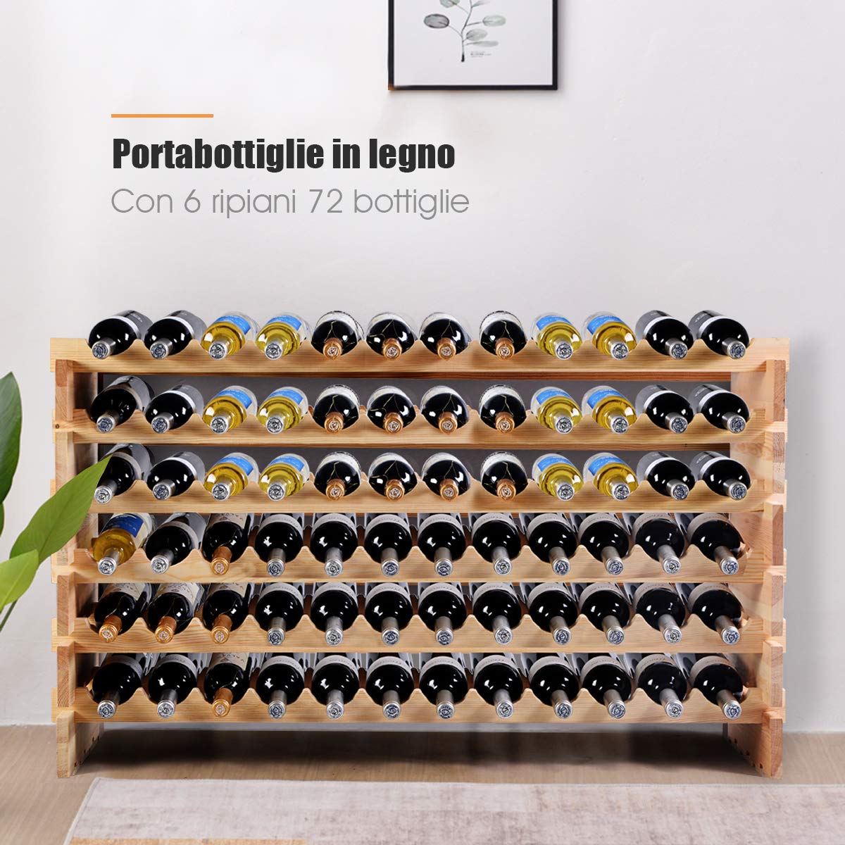 DREAMADE Cantinetta Portabottiglie in Legno Scaffale Porta Vino per 72 Bottiglie per Casa Bar Ristorante