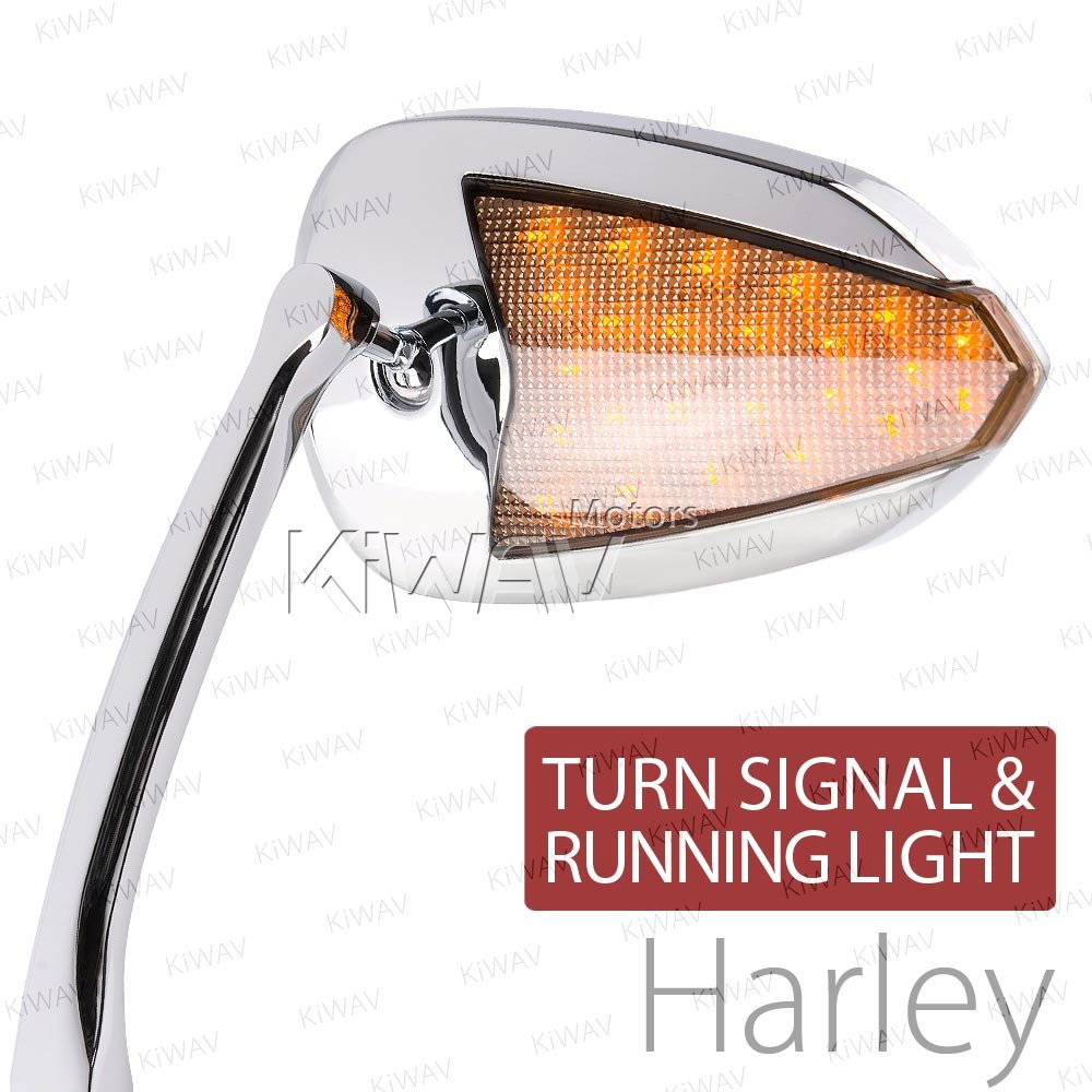 KiWAV Flash Chrome Motorcycle Mirrors with Auxiliary LED Running Light and Indicator compatible for 