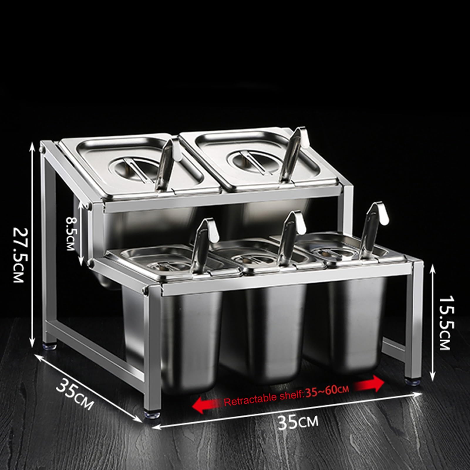 Scaffali per spezie, portaspezie a doppio strato in acciaio inox inclinato per spezie, salsa di erbe, insalata, ingredienti contenitore per cucina, bar, ristoranti, buffet, 35 x 35 x 27,5
