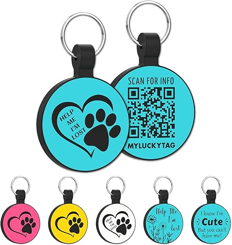 MYLUCKYTAG Etiqueta de identificación de mascotas de silicona con código QR, Perfil de mascota en línea, Correo electrónico de alerta de ubicación