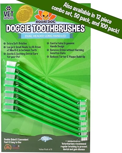 Bodhi Dog Cepillo de dientes de doble cabeza para perros y gatos, cerdas suaves para un cuidado dental suave de mascotas, limpieza de dientes de
