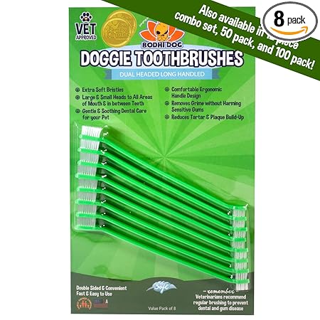 New Dual Ended Long Dog & Cat Toothbrush | Pet Safe Super Soft Bristles for Pet Dental & Oral Care Teeth & Gums (8 Count)