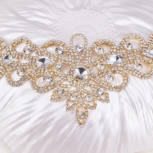 Miniatura 4 de Hecho a mano Rhinestone delicado cuello en V coser en apliques de cristal parches vestidos de novia decoración de bricolaje (dorado)