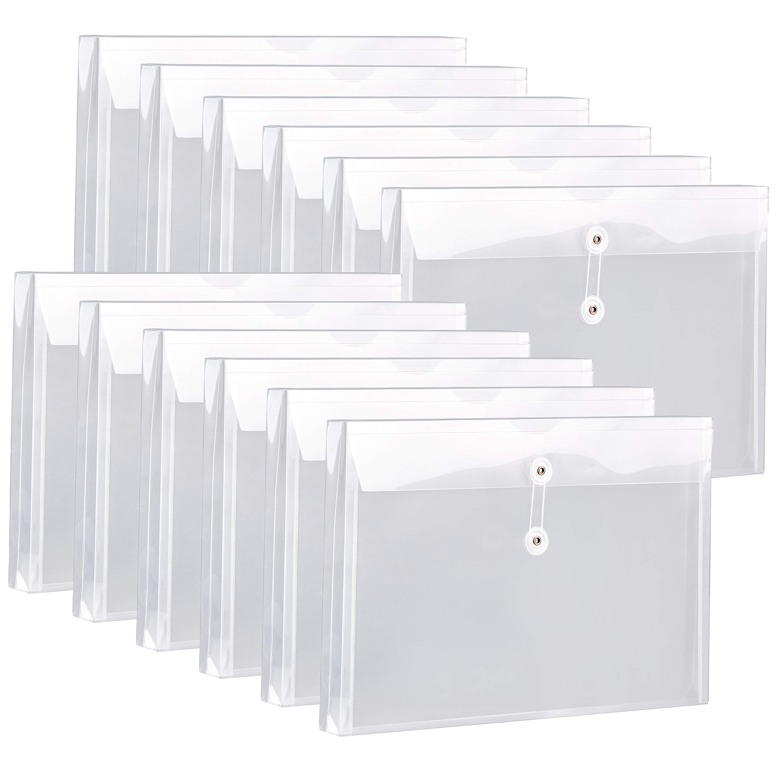FANWU Plastic Legal Size Expandable Envelopes with String Tie Closure, 1-1/4" Expansion, Side Load, Clear File Folders Poly Project Paper Documents