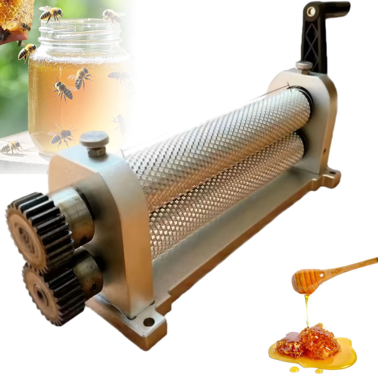 ExoticaBlend Manual Beeswax Comb Foundation Roller Mill Machine,280mm Bee Wax Sheet Roller Mills Machine,Aluminum Alloy Honeycombs Printing Stamper,for Beekeeping 5.4mm