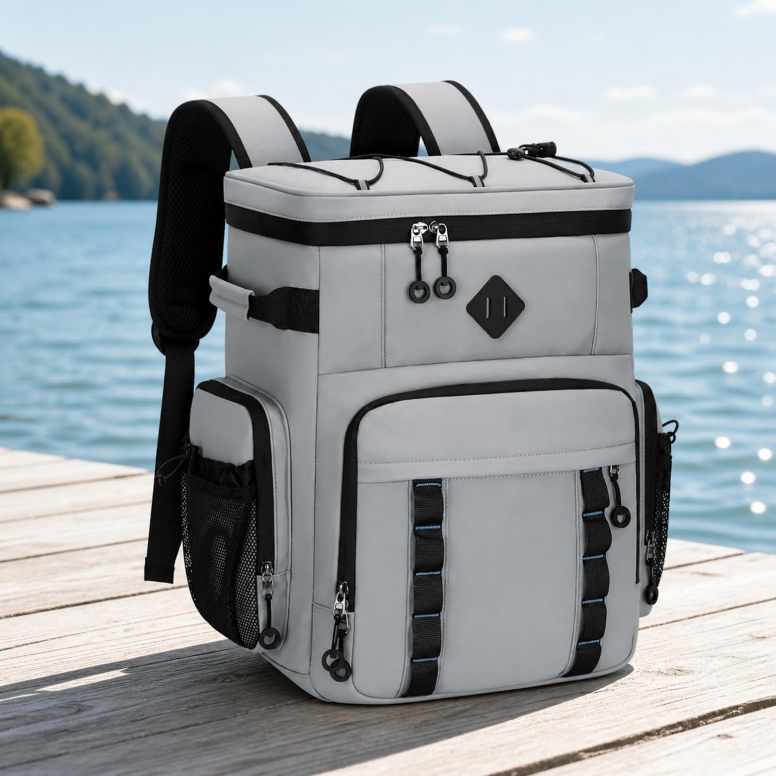 Ronyme Mochila Térmica con Forro Polietileno Impermeable Mochila Nevera con Múltiples Bolsillos Resisn Al Agua Bolsa Refrigeradora, Beige