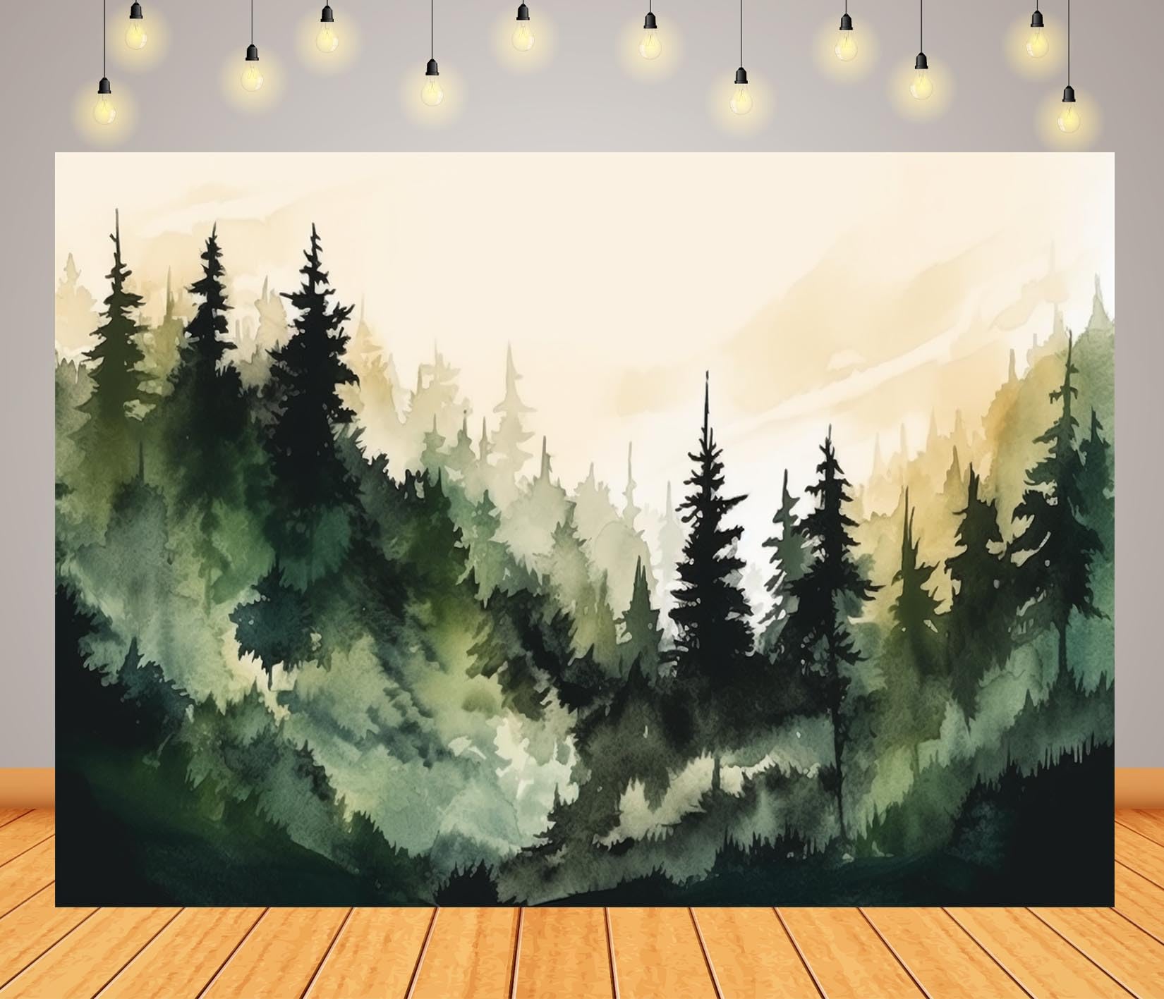 BELECO 3x2m Sfondo Foresta Acquerello Fotografia – Sfondo Alberi Abeti Silhouette per Ritratti di Bambini e Adulti