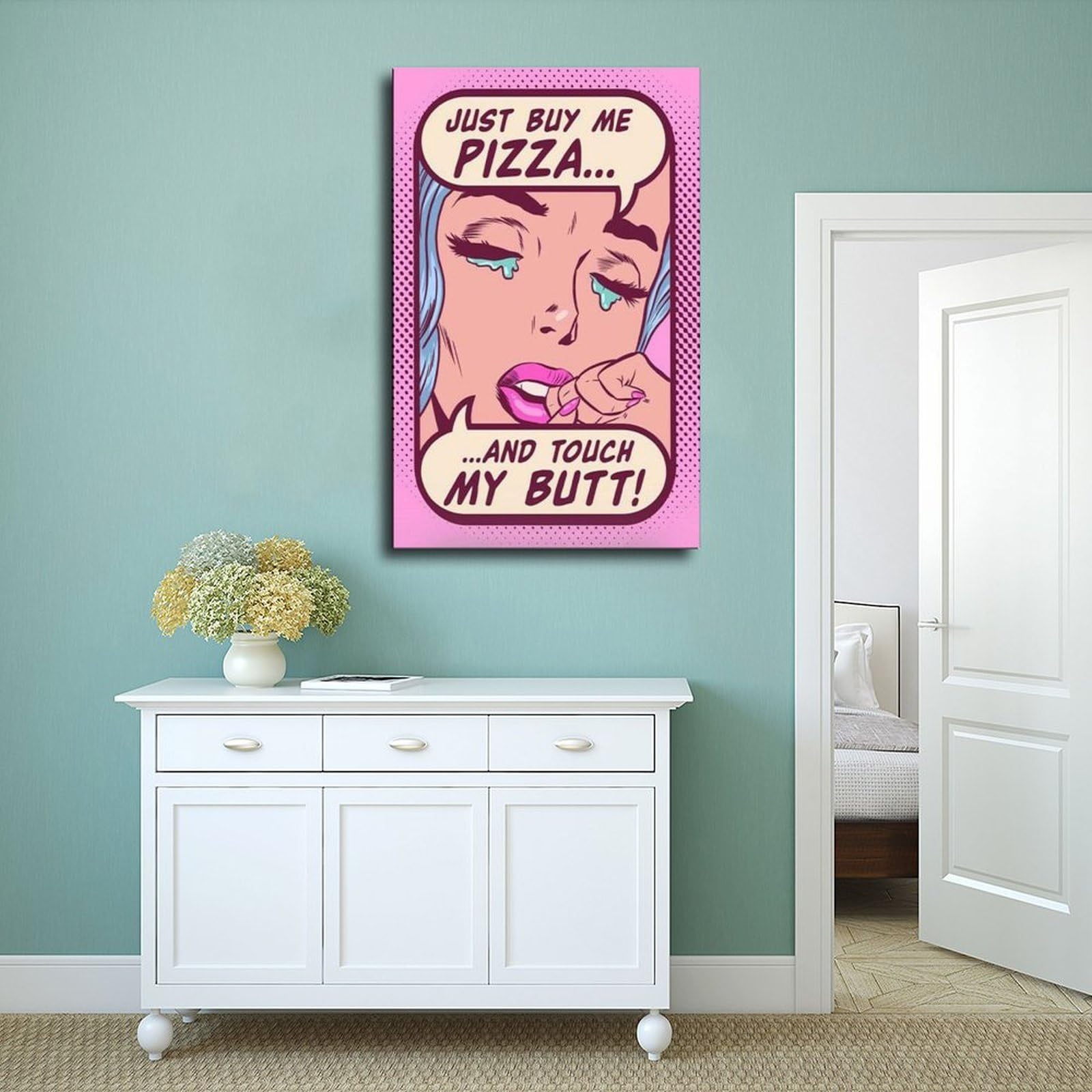 Poster sur toile avec citations humoristiques de fille de bande dessinée rose pour décoration de chambre à coucher, bureau, chambre, cadeau 50,8 x 76,2 cm (L x l)