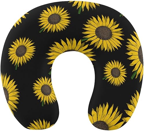 Almohada en forma de U de girasol amarillo almohada de viaje para el tren de avión Almohada suave de apoyo para el cuello con espuma de memoria