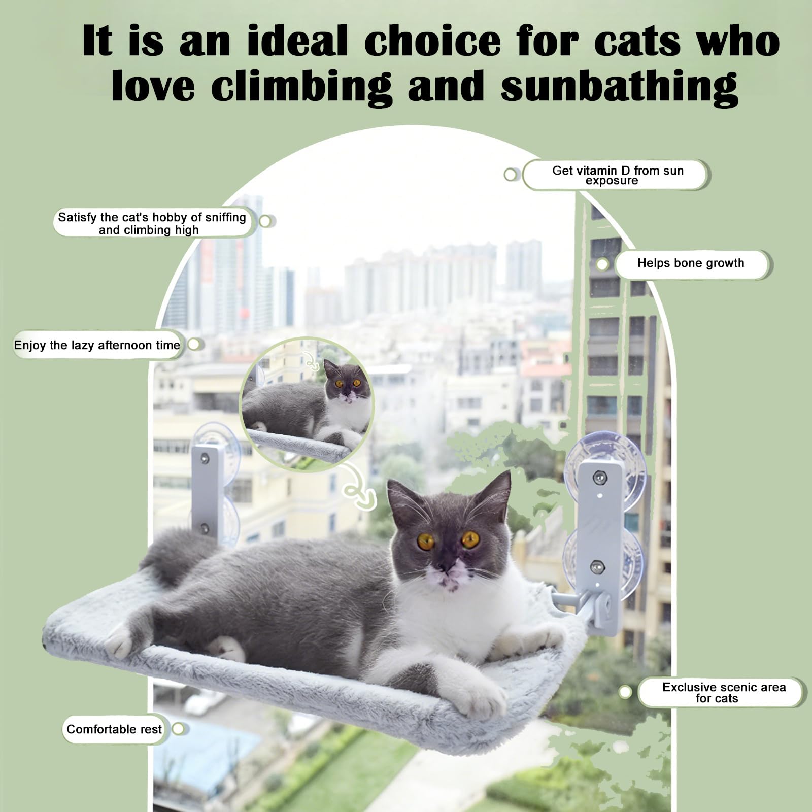 Hamac Chat Mural, Chat Fenetre, Perchoir De Fenêtre Pliable, Elegant, Transat, Structure Robuste Supporte 18kg, Hamac pour Animaux Heureux, 30 * 52cm, Gris
