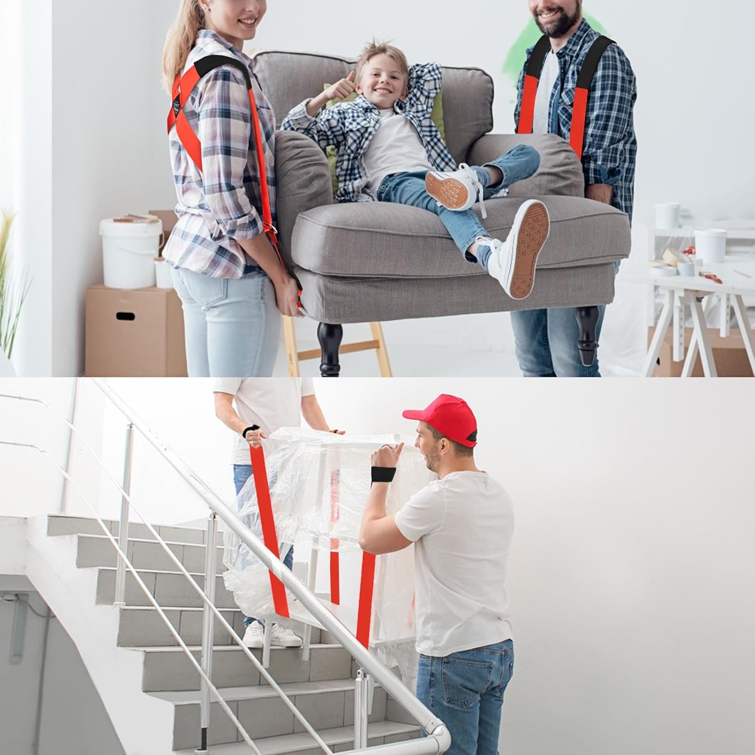 Ytonet Moving Straps, Lifting Straps for Move Furniture, 2-Person Shoulder Lifting and Moving System for Appliances, Mattresses, Heavy Objects up to 800lbs, Furniture Strap Round Sling, Orange 120 inches Orange