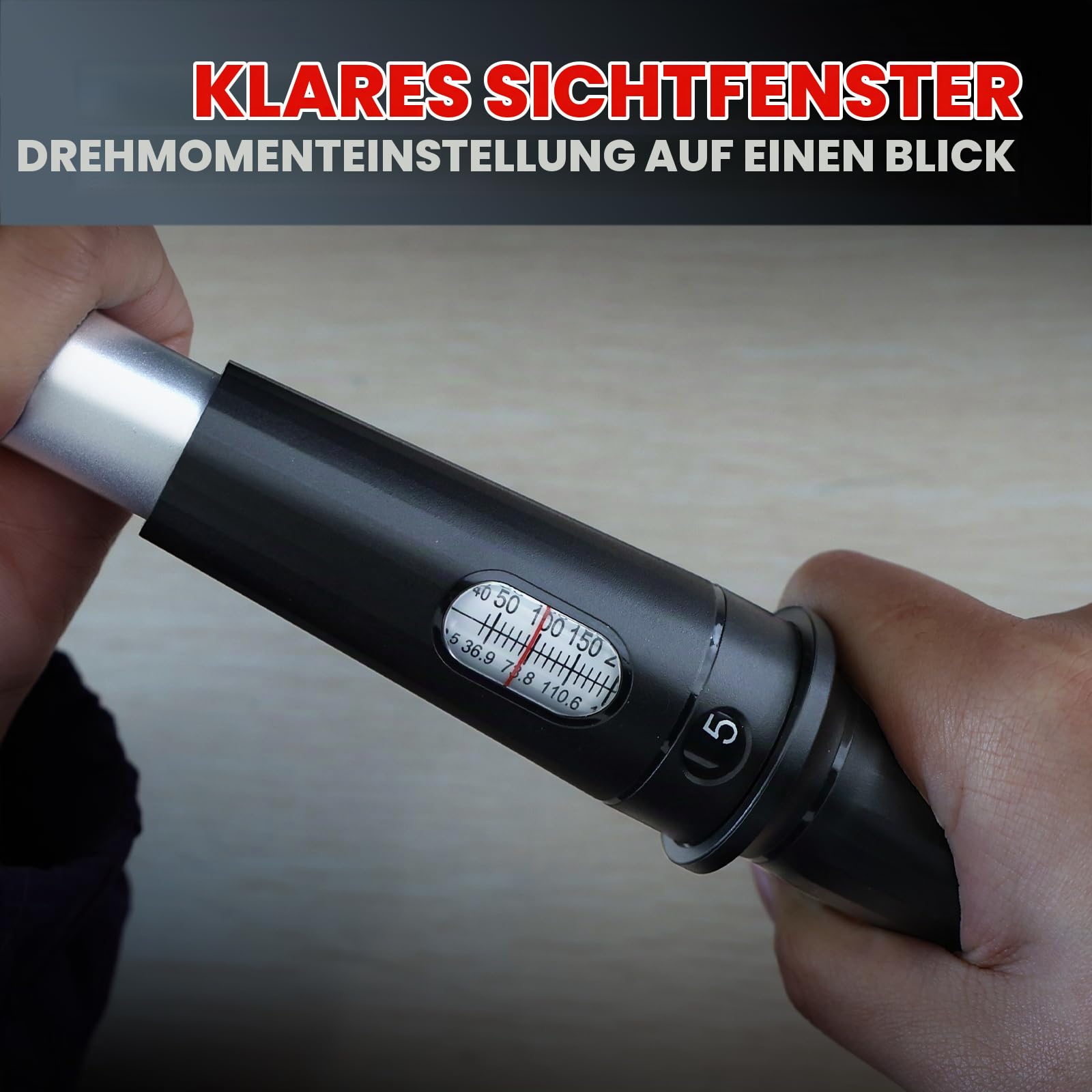 Hairich Drehmomentschlüssel Auto 1/2 Zoll, 40–210 Nm, ±3% Genauigkeit, inkl. 3 Stecknüssen (17/19/21 mm) – Präziser Torque Wrench mit Sichtfenster für Auto- & Motorrad-Reifenwechsel