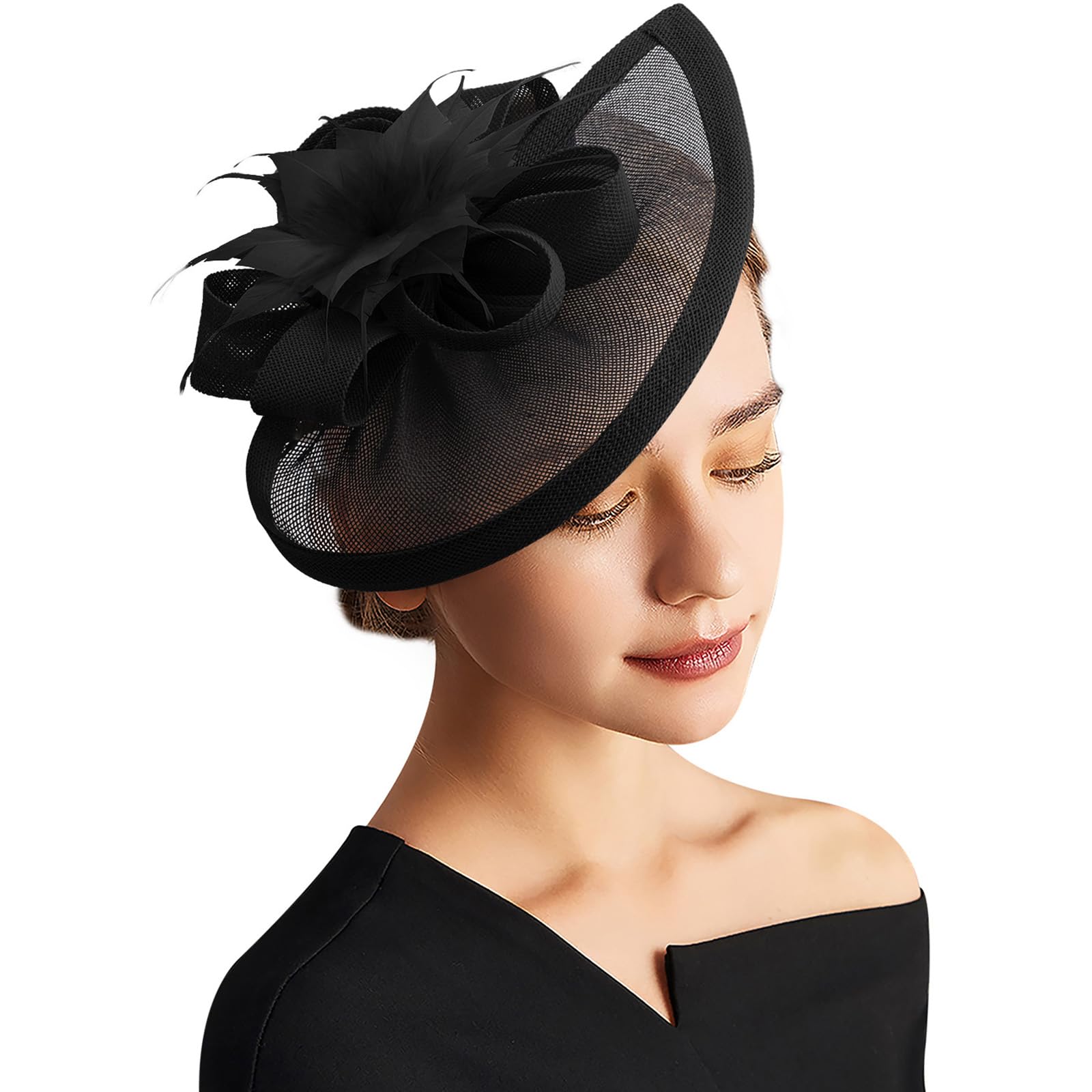 DRESHOW Fascinator Hats Tea Party Hat Vintage Pillbox Hat Headband Cocktail Headwear for Girls and Women