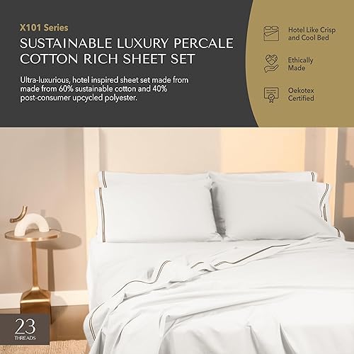 Miniatura 2 de 23 THREADS Juego de sábanas refrescantes de lujo de algodón percal de lujo de la serie X101 con 1 sábana bajera, 1 sábana encimera y 2 fundas de