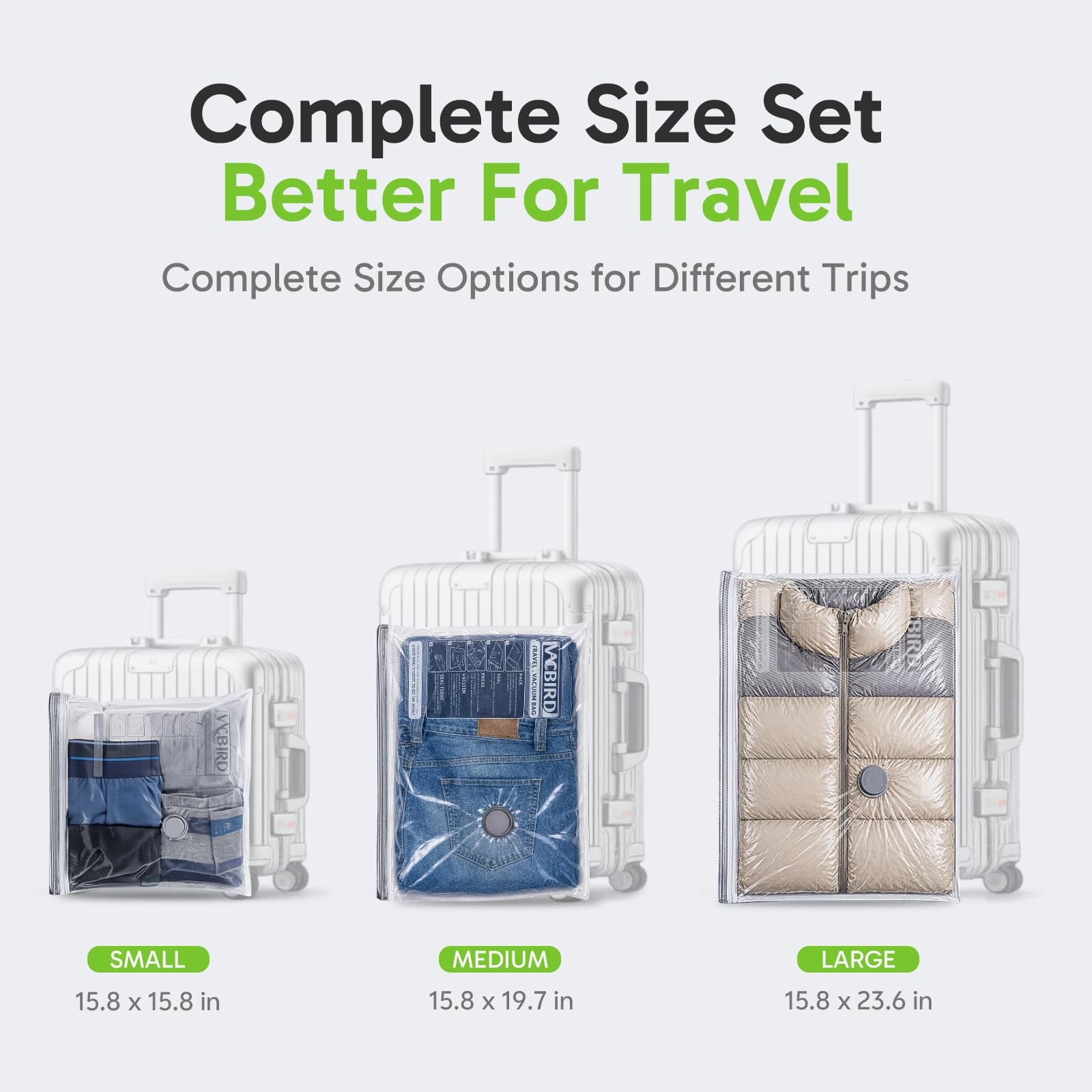 Vacbird 12 Stück Vakuumbeutel für Reisen mit USB-Pumpe, Kompressions-Reise-Vakuumbeutel