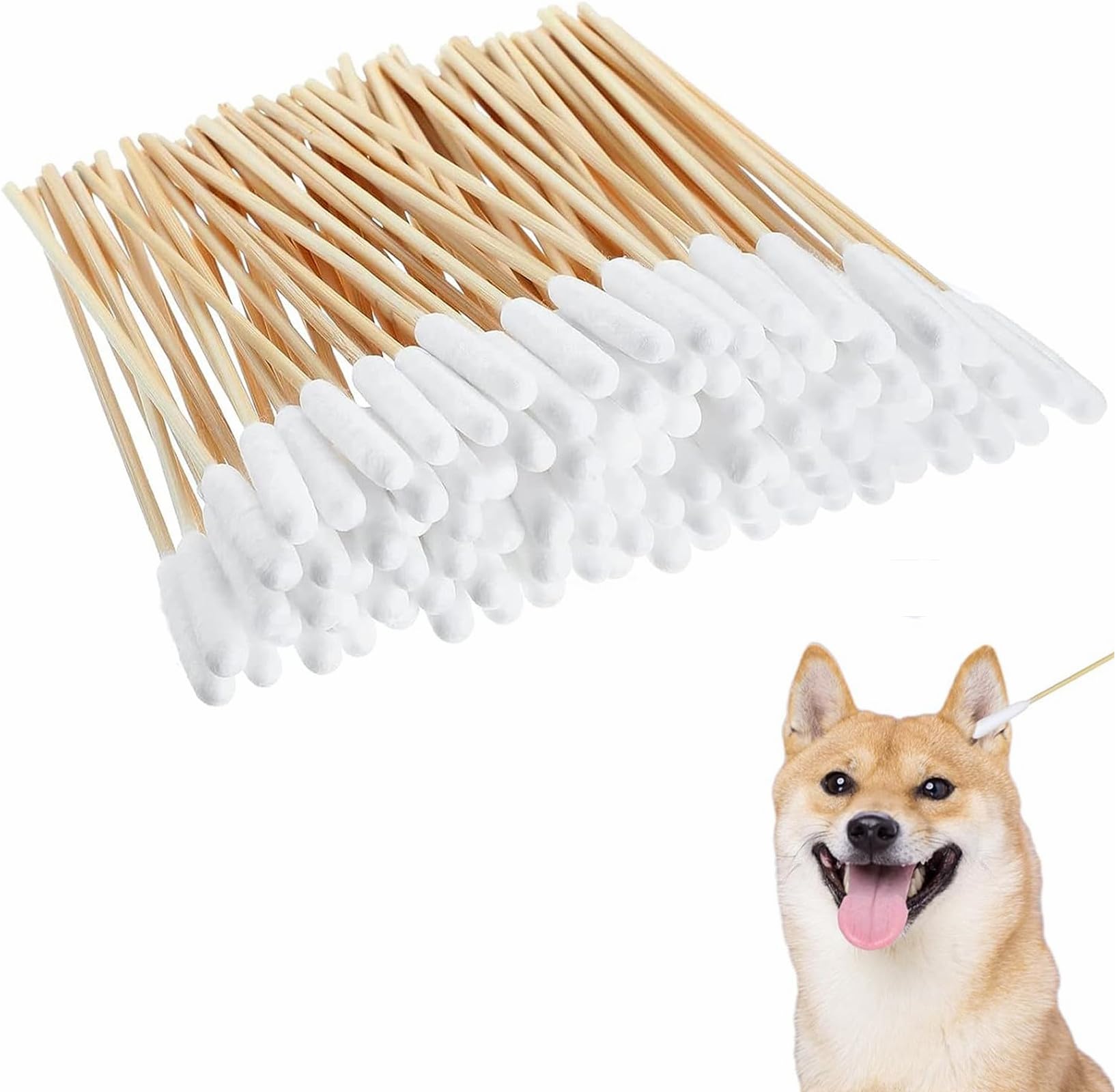 Limpiador Oidos Perros,Hisopos de algodón para Perros y Gatos,Limpiador Oidos Gatos,Limpia Oidos Perro Bastoncillos de Algodón para Mascotas,Limpiador de Orejas para Perros y Gatos (100 Piezas)