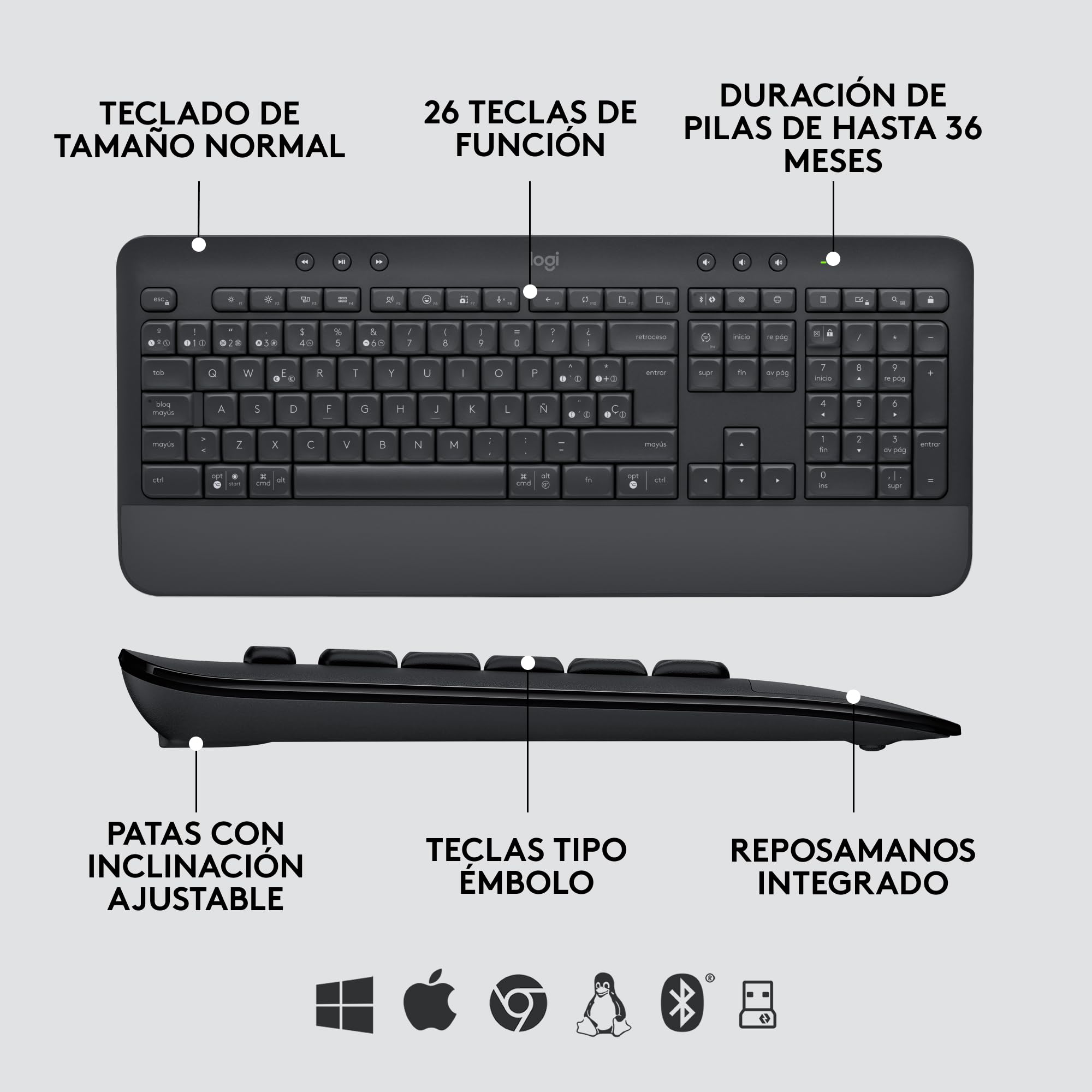Logitech Signature MK650 Combo para Business, ratón y Teclado inalámbricos, Logi Bolt, Bluetooth, SmartWheel, con certificación Mundial, Windows/Mac/Chrome/Linux, QWERTY Español - Negro