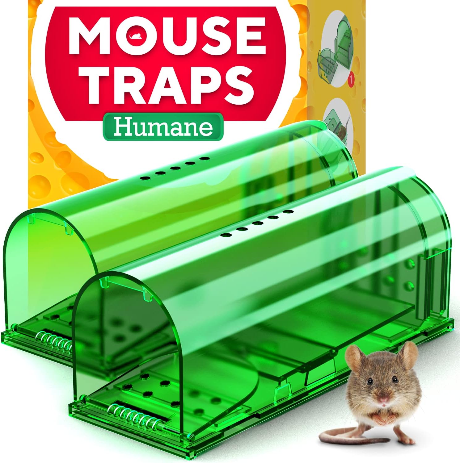 Humane Catch and Release Indoor/Outdoor Mouse Traps Pack of 2 – Easy Set Durable Traps, Safe for Children, Pets and Humans – Instantly Remove Unwanted Vermin from Your Home