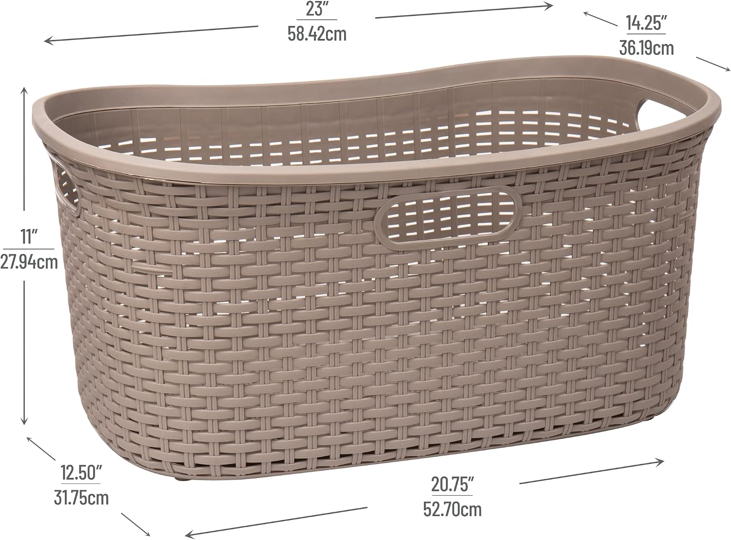 Mind Reader 40L Laundry Basket, Clothes Hamper, Wicker Design, Plastic, 23"L x 14.5"W x 11"H, Set of 2, Tan
