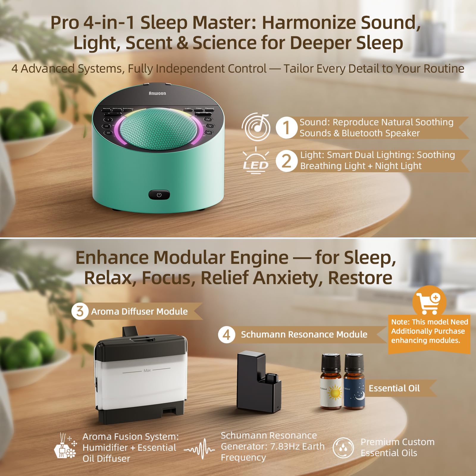 Soundmaschine mit Licht, 50+ Schlafgeräusche, schlankes Metallgehäuse, 7,6 cm Lautsprecher, ausgezeichneter natürlicher Soundeffekt, Ihre ideale Soundmaschine mit weißem Rauschen zum Schlafen