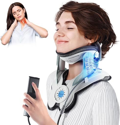 Cervical Neck Traction Device: Neck Stretcher for Cervical Pain Relief, Electric Air Pump with 3 Power Traction, Built-in 8 Airbag, Improved Stretcher for Neck Decompression and Neck Tension Relief | Neck stretcher with 3 power traction & 8 airbags for pain relief, provides decompression & daily tension relief