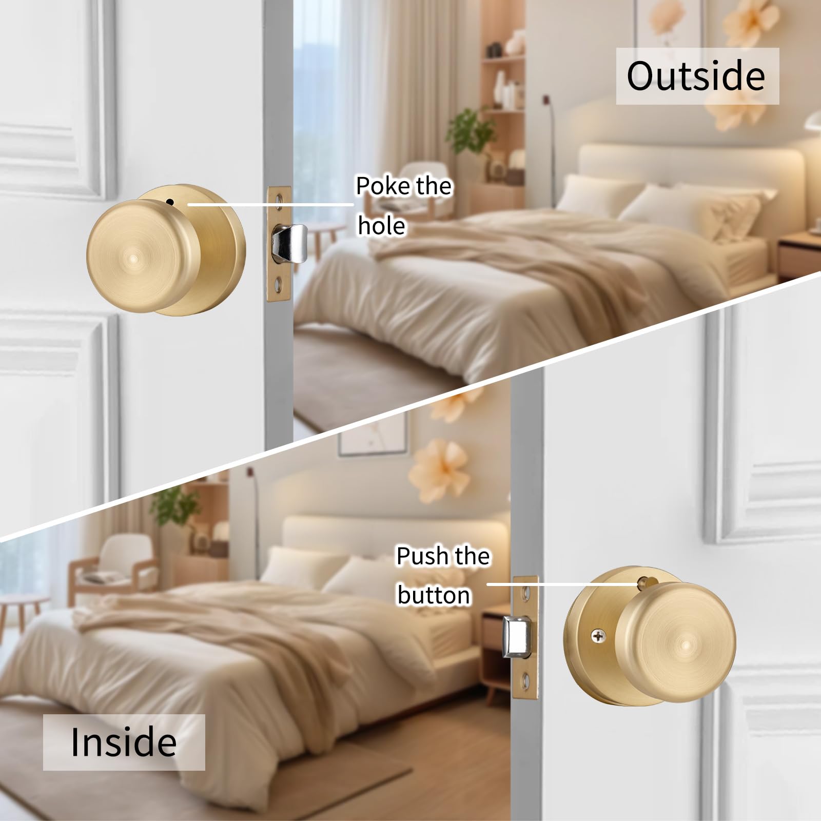Brushed Gold Privacy Door Knob - Push Lock Design -3