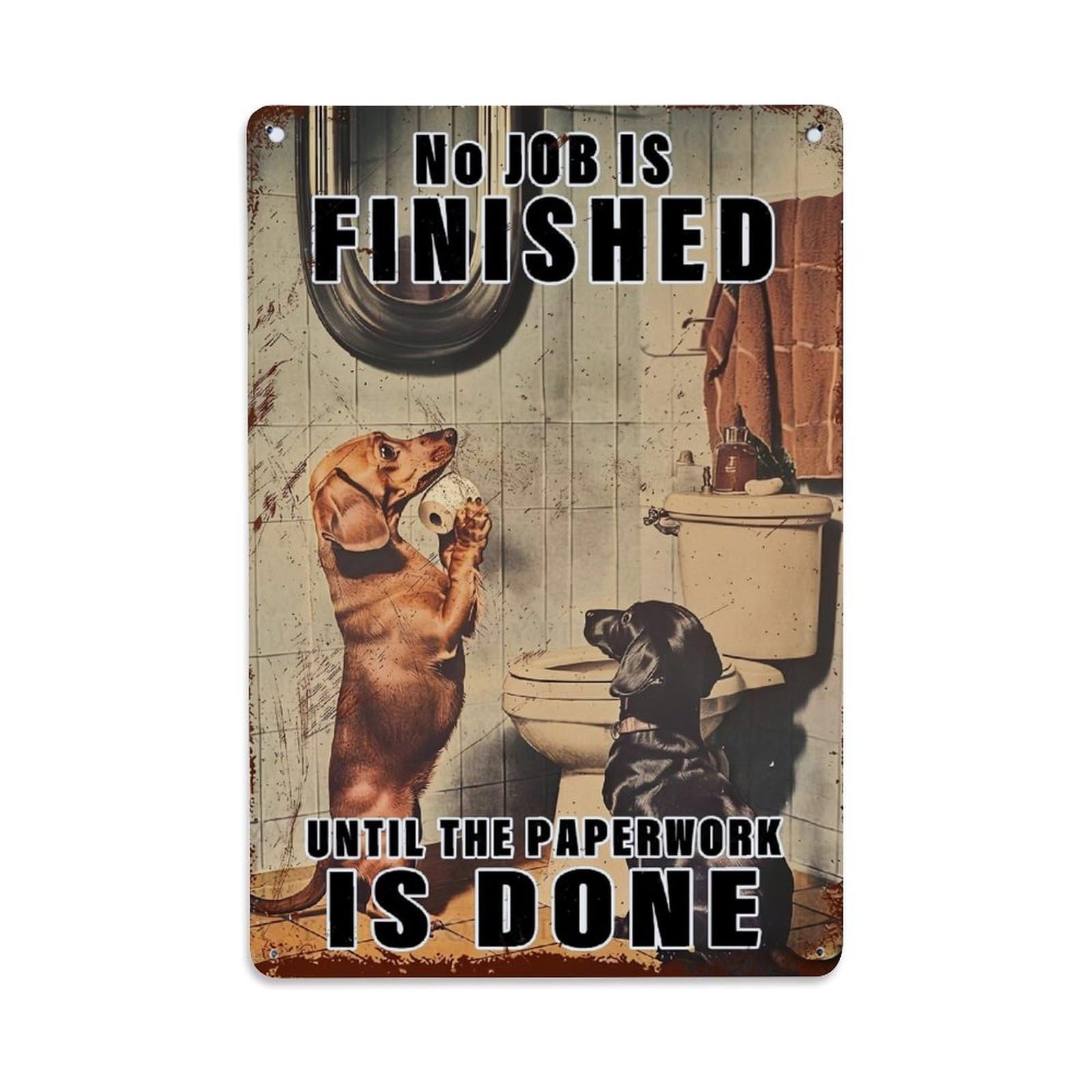 Jdfenggu Vintage Dachshund Bathroom Paperwork Humor Art Retro Metal Tin Sign, Decor Art Poster For Bar, Home, Man Cave, Kitchen, Laundry Room Gift 8X12inch