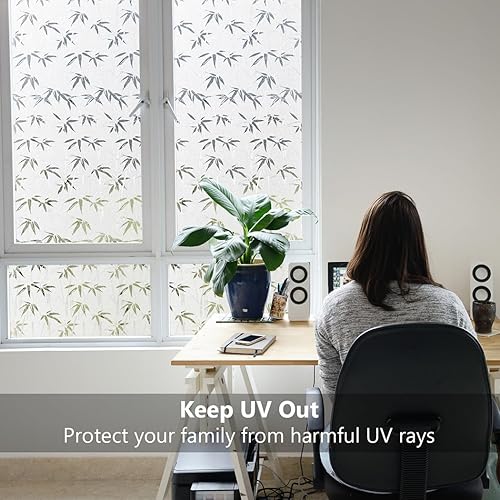 Miniatura 5 de LEMON CLOUD Película de bambú para ventana, vidrio esmerilado, calcomanías decorativas para ventana, adherencia estática, sin pegamento, calcomanías