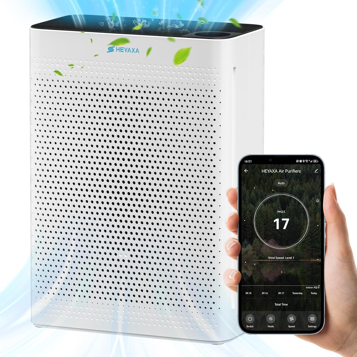 Air Purifiers for Home Large Room Up to 2000 Ft² with Air Quality Monitor, Filter Remind,21dB Sleep Mode, Wi-Fi and Timer, Washable Filters,Air Purifier for Pets/Dust/Smoke/Odor (White)