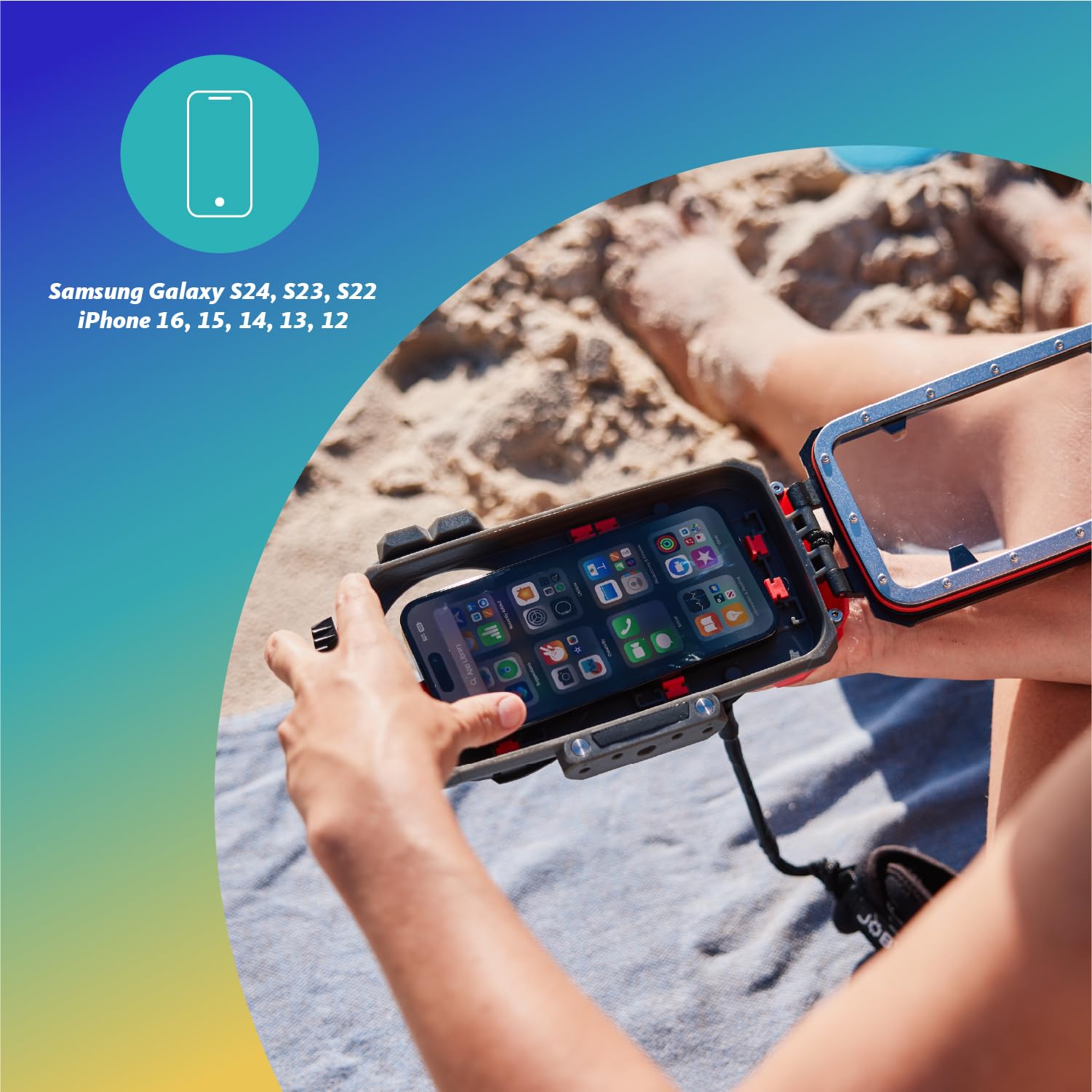 JOBY SeaPal Caisson Étanche pour Smartphone Jusqu’à 10m - pour Créer des Photos et Vidéos d’Action dans l’Eau - Surf Plongée Pêche Voyage - Compatible iPhone et Samsung S24/23/22