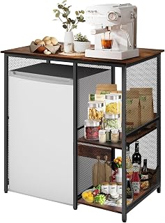 Mini Fridge Cabinet with Storage, 3-Tier Mini Fridge Shelf Microwave Stand Table Baker Rack, Utility Storage Shelf Fridge Stand for Kitchen Home Office, Vintage Wood