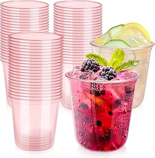 Pink Plastic Cups for Party - 50 Pack 12oz Disposable Stemless Wine Glasses, Clear Pink Cocktail Party Cups for Baby Shower Wedding Birthday Holiday Party Supplies