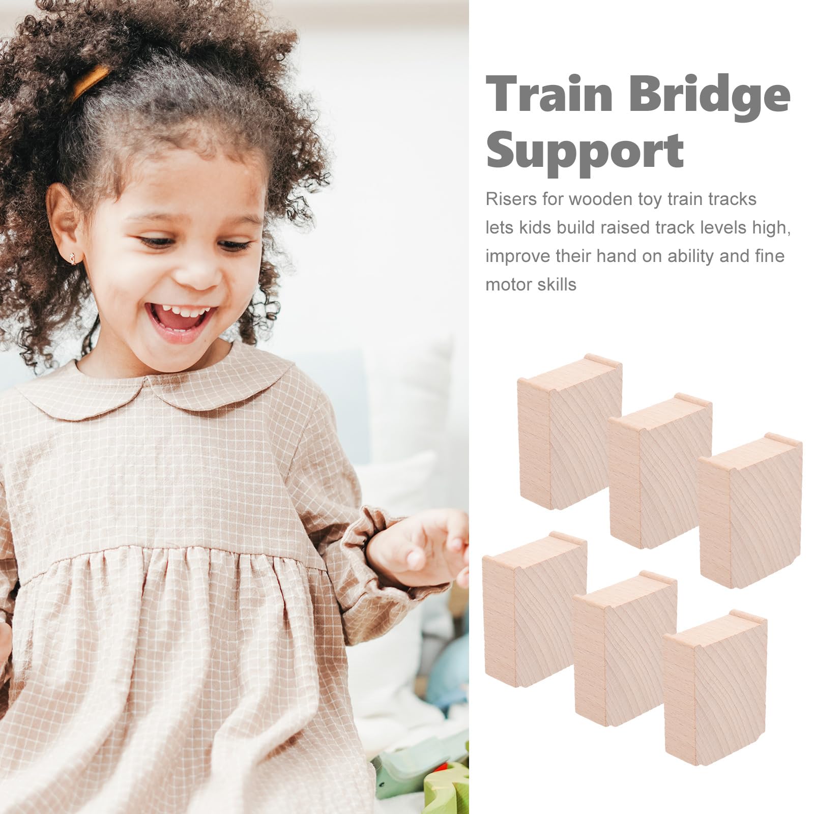 SAFIGLE Wooden Train Track Bridge Supports 6Pcs Set for Elevated Railway Layouts Compact Train Bridge Piers Risers Kids Motor Skills Development Accessories - Image 3