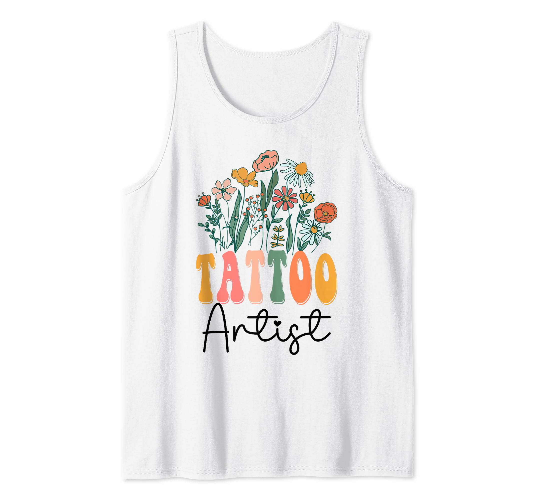Groovy Tattoo Artist Retro Wildflower GiftsRetro Groovy floral Tattoo Artist Wildflower Tees For Women Tank Top