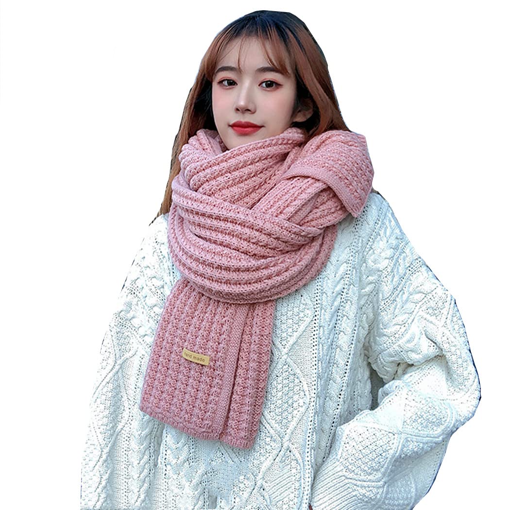 SINIDE Winter Chunky Knitted Scarf Fashion Solid Color Soft Warm Long Scarves for Women